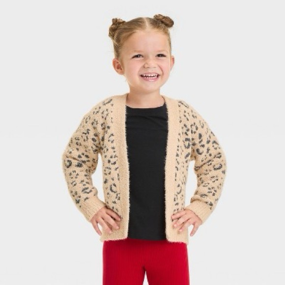 Cat & Jack Other - New Girls soft animal print knit cardigan sweater